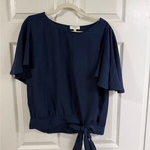 Umgee Navy Blue Blouse with Tie Hem